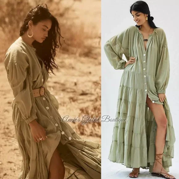 RARE NWT ANTHROPOLOGIE Erika Peña Ruffled Maxi Dress. One-Size - Picture 2 of 16